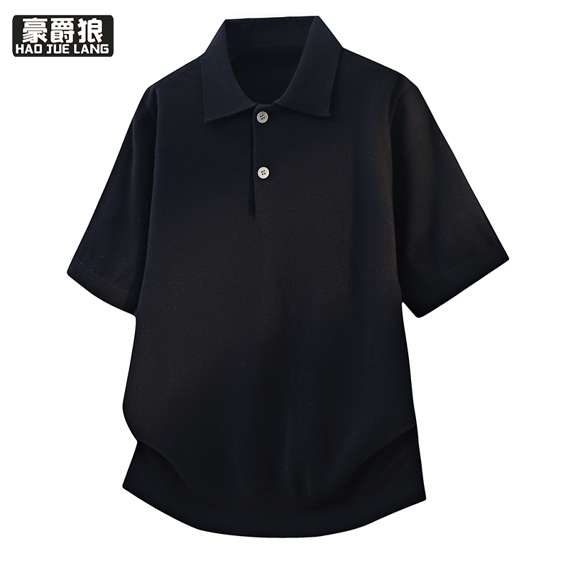 13352998.翻领POLO衫男夏季短袖薄款商务休闲针织T恤老钱风休闲上衣