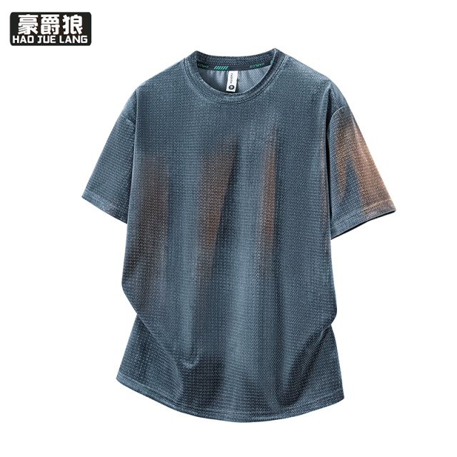 13352973.男士夏季新款纹肌理重磅短袖T恤青年纯色简约百搭半袖衫男款