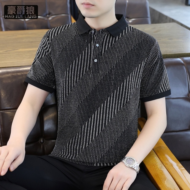 13352963.高端翻领短袖polo衫男休闲商务t恤修身帅气上衣透气凉感半袖夏季