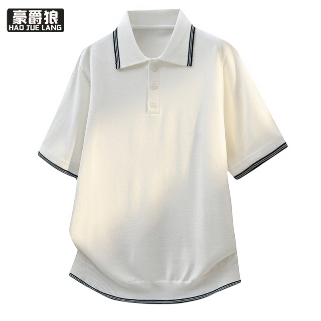 13352993.简约短袖polo衫男士t恤老钱风宽松针织打底衫夏装薄款凉感ins