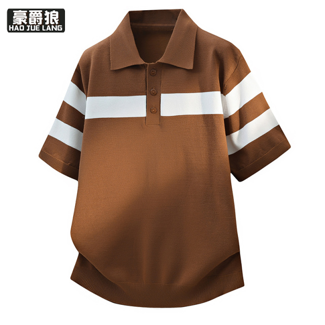 13352924.轻奢翻领半袖针织POLO衫舒适夏季薄款透气男装上衣休闲百搭短袖潮