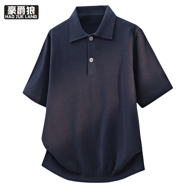 13352998.翻领POLO衫男夏季短袖薄款商务休闲针织T恤老钱风休闲上衣