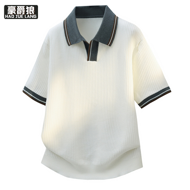 13352934.高品质潮牌翻领POLO衫男士冰丝针织短袖T恤薄款潮流时尚透气上衣