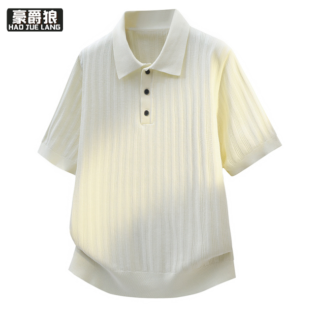 13352908.男士针织polo衫短袖t恤夏季舒适新款翻领高级感半袖休闲上衣