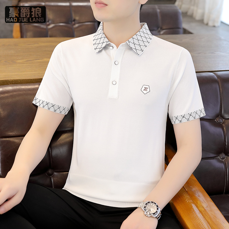13353028.夏季新款男士冰丝潮流休闲翻领短袖T恤时尚帅气polo半袖上衣