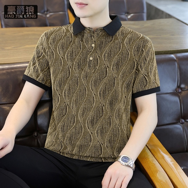 13352965.痞帅波浪纹修身polo衫男生潮流翻领短袖t恤舒适夏季新款男士半袖