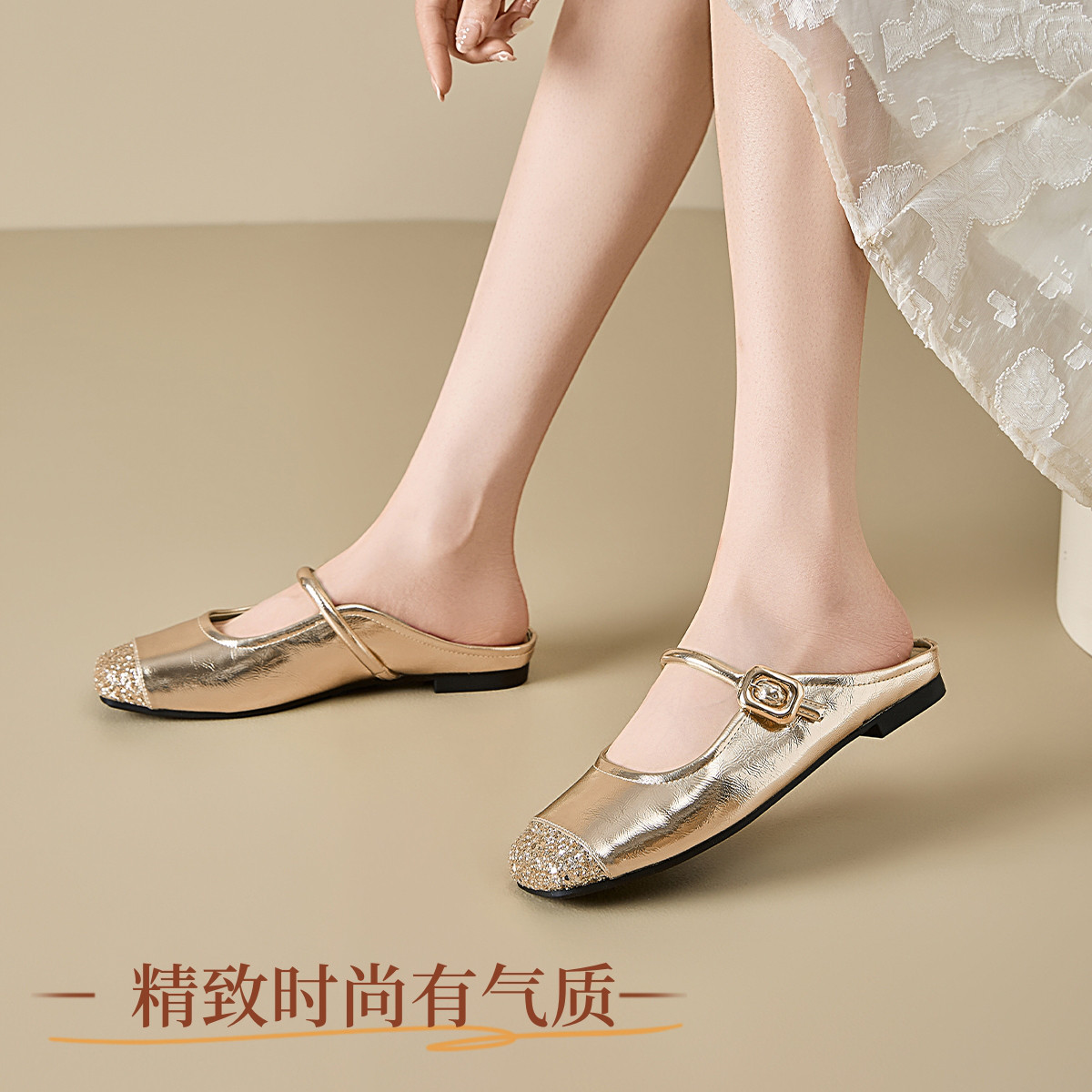 13353547.热风HOTWIND日常休闲通勤女凉鞋气质优雅女拖鞋平底跟包头时装拖鞋夏季