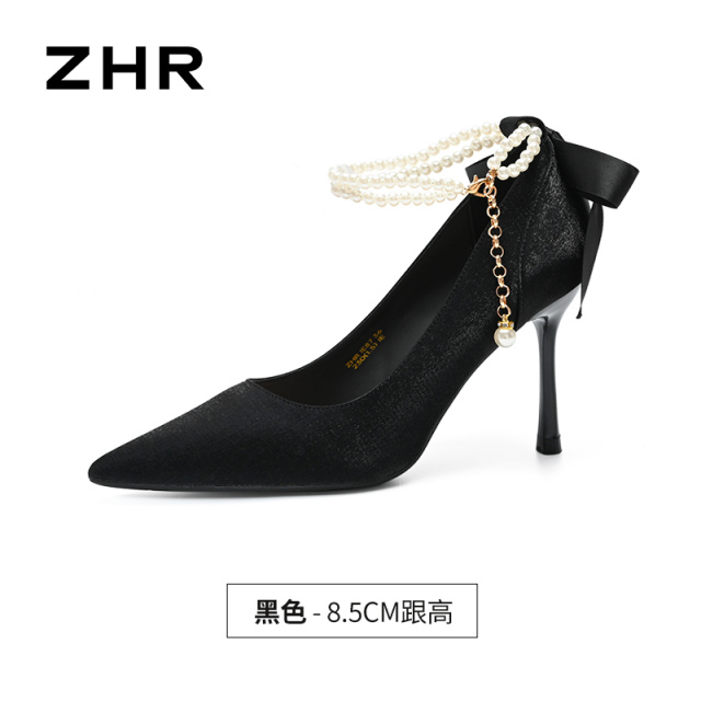 13355380.【ZHR则则】高跟单鞋尖头搭扣细跟女鞋[绸缎]