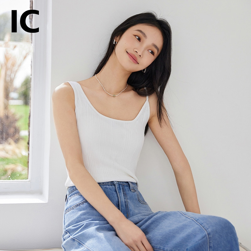 13357469.白色休闲不规则肩带针织背心内搭打底衫女2025新款夏季女款上衣