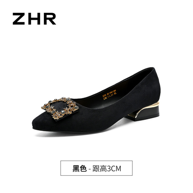 13355374.【ZHR则则】粗跟浅口尖头套脚厚底女鞋[绒布]