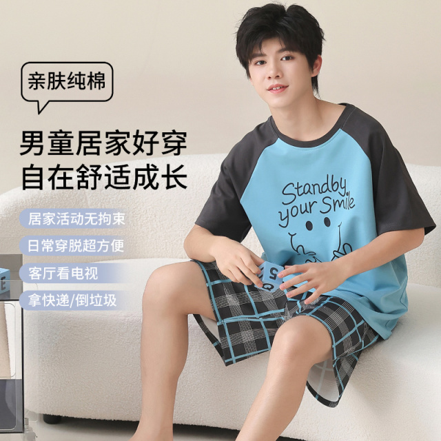 13358272.少宜睡衣套装家居服新款男士纯棉短裤短袖少年舒适亲肤春夏可外穿可外出薄款大码居家青少年休闲加大加肥基础