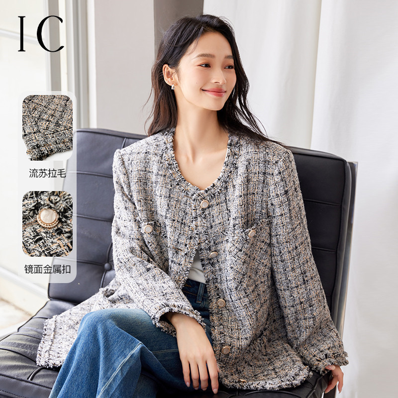13357107.格纹设计廓版小香风外套女2025新款短外套通勤气质休闲舒适上衣
