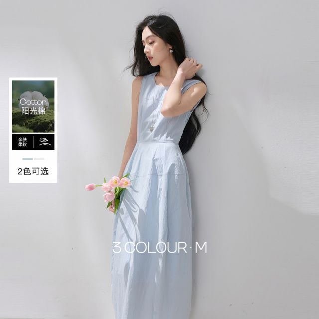 13341022.三彩2026夏季新款空气感花苞裙连衣裙气球背心裙收腰长裙M