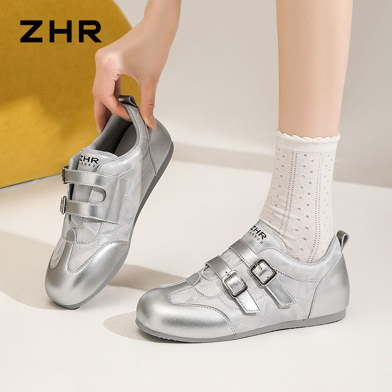 13355110.【ZHR则则】薄底德训鞋圆头魔术贴内增高女鞋[猪皮软垫]