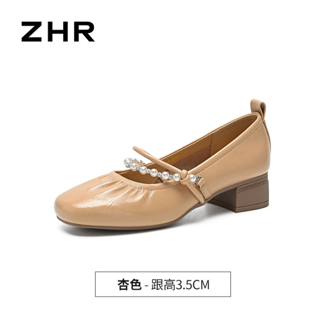 13355125.【ZHR则则】粗跟玛丽珍鞋圆头套脚粗跟女鞋[PU]