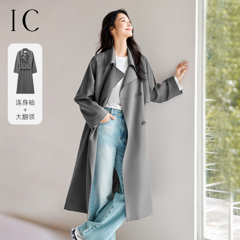 13357117.气质设计感中长款风衣外套女2025秋装新款通勤宽松休闲舒适上衣