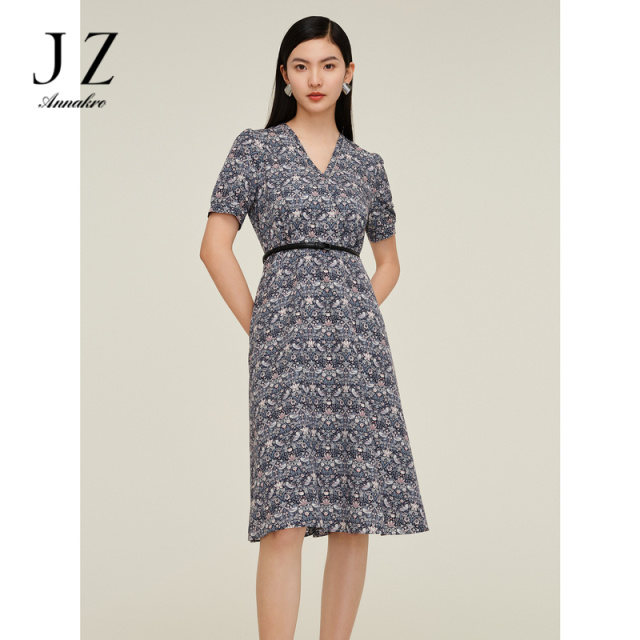 13358025.商场同款JZ玖姿扶疏花影收腰垂坠连衣裙女夏季新款JWDX50086