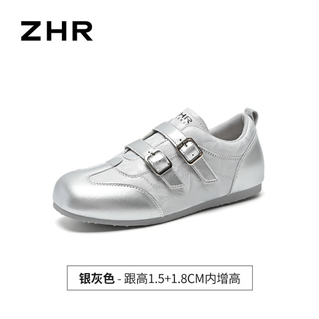 13355110.【ZHR则则】薄底德训鞋圆头魔术贴内增高女鞋[猪皮软垫]