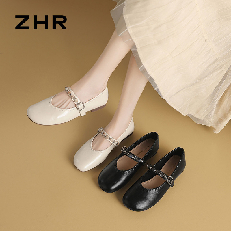 13355091.【ZHR则则】平底玛丽珍鞋圆头魔术贴平底女鞋[猪皮软垫]