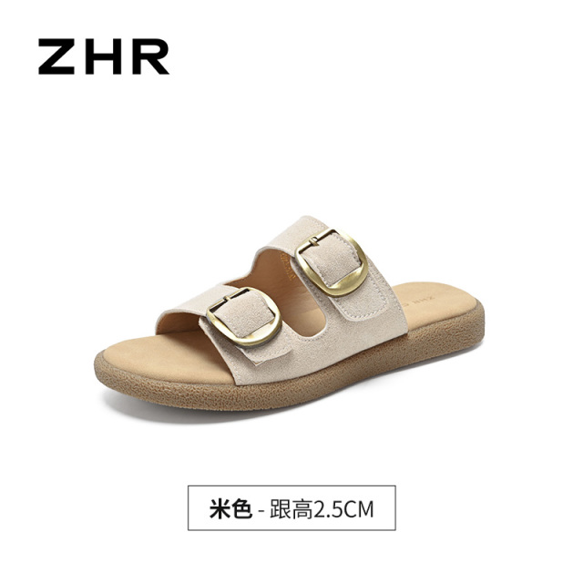 13355101.【ZHR则则】平底拖鞋露趾套脚平底女鞋[牛纤绒]