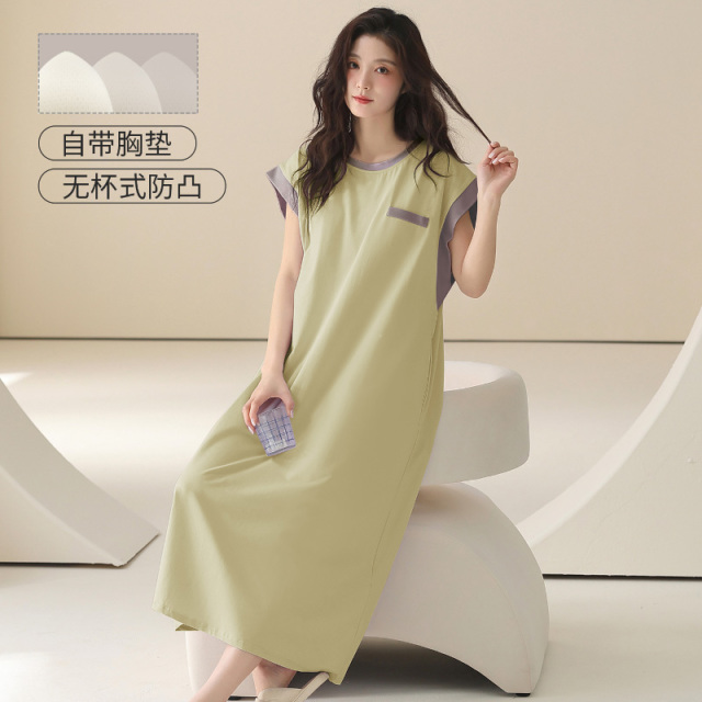 13358279.少宜家居服夏季睡裙带胸垫纯棉女士可外穿大码舒适睡衣女生女孩女款新款套装可外出薄款居家春秋亲肤休闲加大