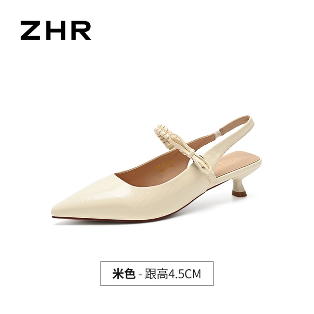 13641173.【ZHR则则】高跟凉鞋尖头蝴蝶绑带套脚细跟女鞋[PU]