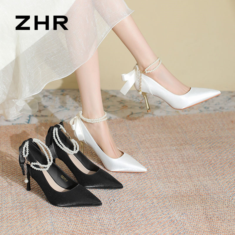 13355380.【ZHR则则】高跟单鞋尖头搭扣细跟女鞋[绸缎]