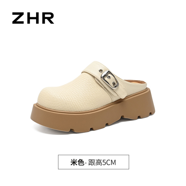 13355112.【ZHR则则】勃肯拖鞋圆头套脚厚底女鞋[PU]