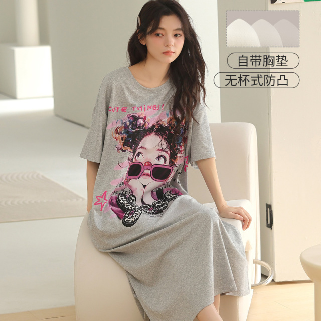 13358267.少宜睡衣家居服夏季新款睡裙带胸垫纯棉女士外穿大码大学生短袖卡通学生女生女孩女款套装可外出薄款居家春秋
