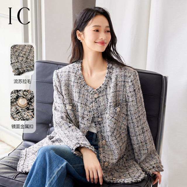 13357107.格纹设计廓版小香风外套女2025新款短外套通勤气质休闲舒适上衣