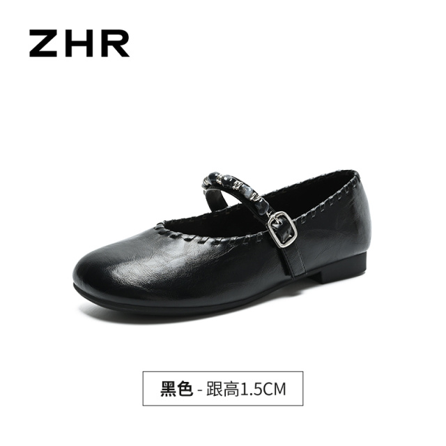 13355091.【ZHR则则】平底玛丽珍鞋圆头魔术贴平底女鞋[猪皮软垫]