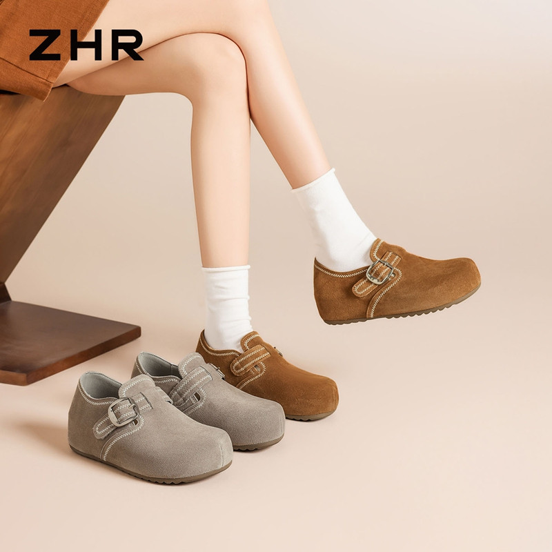 13355379.【ZHR则则】勃肯鞋圆头套脚厚底女鞋[牛剖层绒面革]
