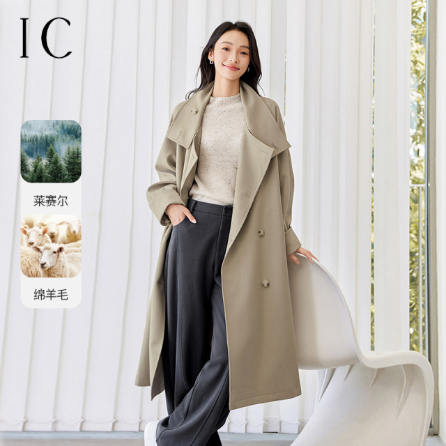 13357108.设计感高级长款宽松卡其色风衣外套女2025新款秋款通勤气质上衣