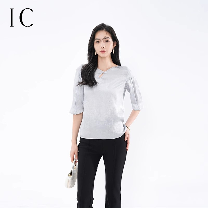 13357148.设计感V领上衣衬衫女新款夏季舒适短袖百搭小衫气质女神衬衣