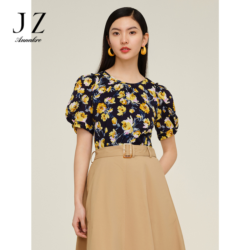 13357725.JZ玖姿商场同款棉定制印花圆领短袖上衣女夏季新款JWDX80313