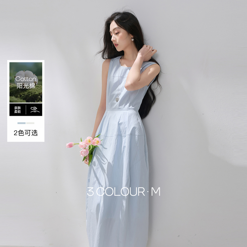 13341022.三彩2026夏季新款空气感花苞裙连衣裙气球背心裙收腰长裙M