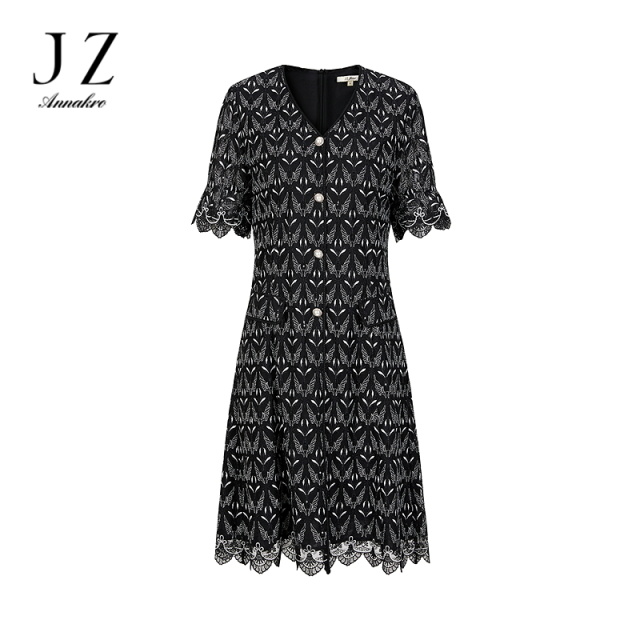 13357995.JUZUI玖姿优雅灵动重工蕾丝连衣裙女夏季新款JWDX50078