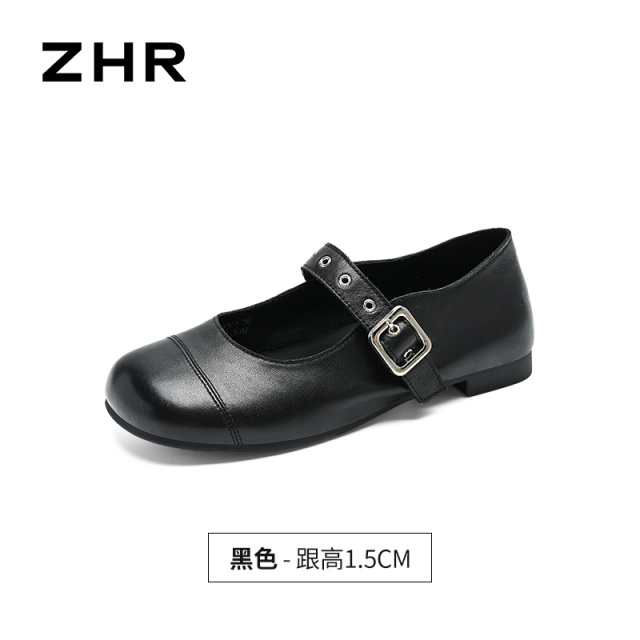 13749340.【ZHR则则】平底玛丽珍鞋圆头套脚平底女鞋[头层牛皮]