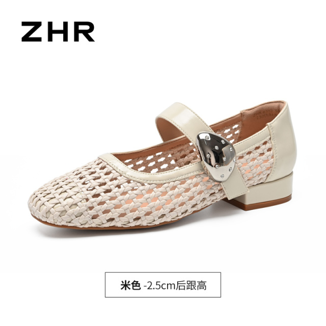 13355122.【ZHR则则】粗跟玛丽珍鞋圆头魔术贴平底女鞋[PU]