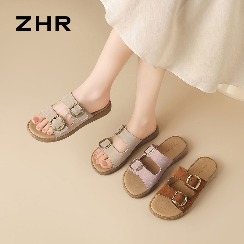 13355101.【ZHR则则】平底拖鞋露趾套脚平底女鞋[牛纤绒]
