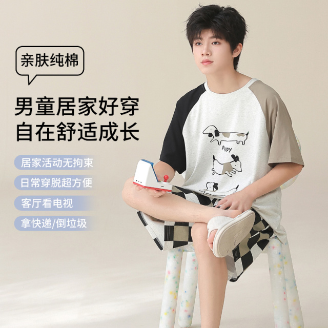 13358274.少宜睡衣套装家居服夏季男士纯棉可外穿薄款短裤短袖少年透气新款可外出大码居家青少年长裤春秋亲肤休闲加大
