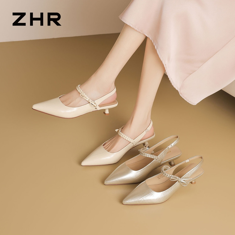 13641173.【ZHR则则】高跟凉鞋尖头蝴蝶绑带套脚细跟女鞋[PU]