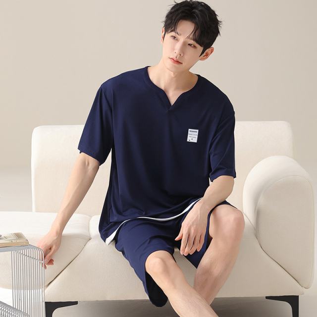 13358264.少宜睡衣套装家居服新款冰丝男士大码短裤短袖男生夏天简单今年流行螺纹薄款可外穿可外出居家春秋亲肤休闲加大长袖