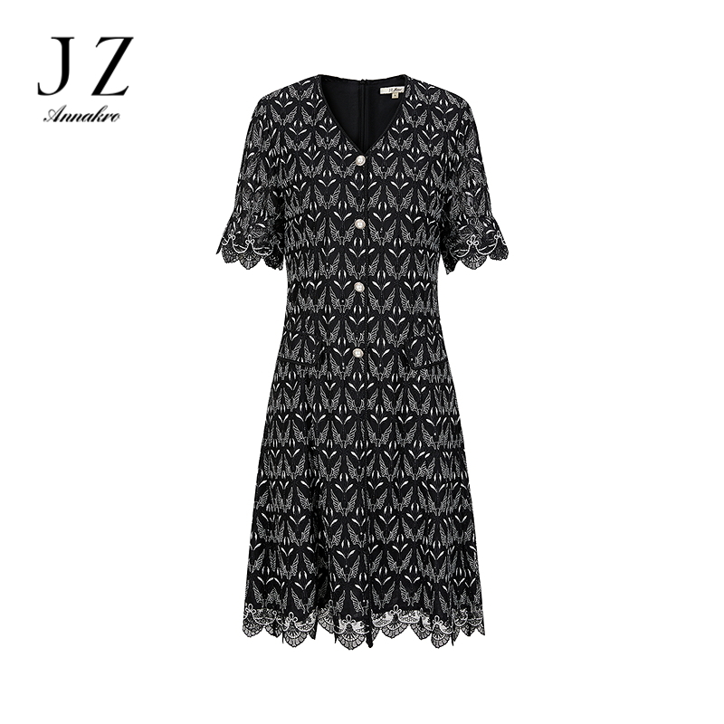 13357995.JUZUI玖姿优雅灵动重工蕾丝连衣裙女夏季新款JWDX50078