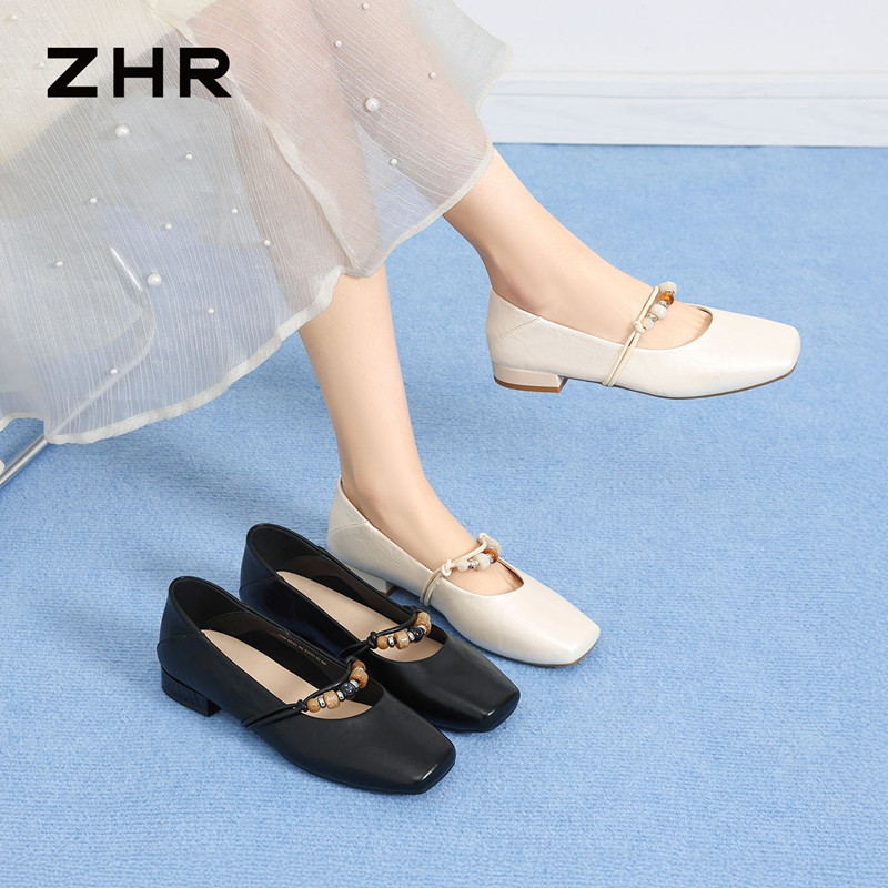 13355111.【ZHR则则】平底玛丽珍鞋方头套脚平底女鞋[猪皮软垫]