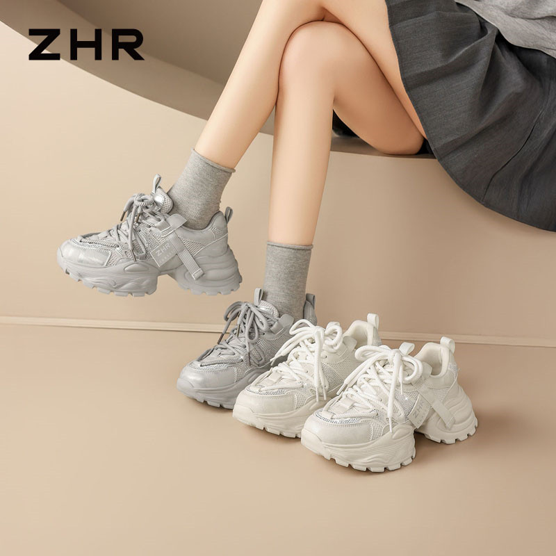 13355385.【ZHR则则】老爹鞋圆头系带厚底女鞋[PU+网布]