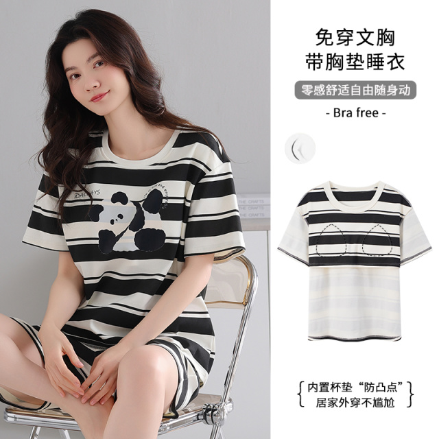 13358275.少宜睡衣套装家居服女款夏季带胸垫纯棉女士薄款短裤短袖休闲女生女孩新款可外穿可外出大码居家春秋亲肤加大