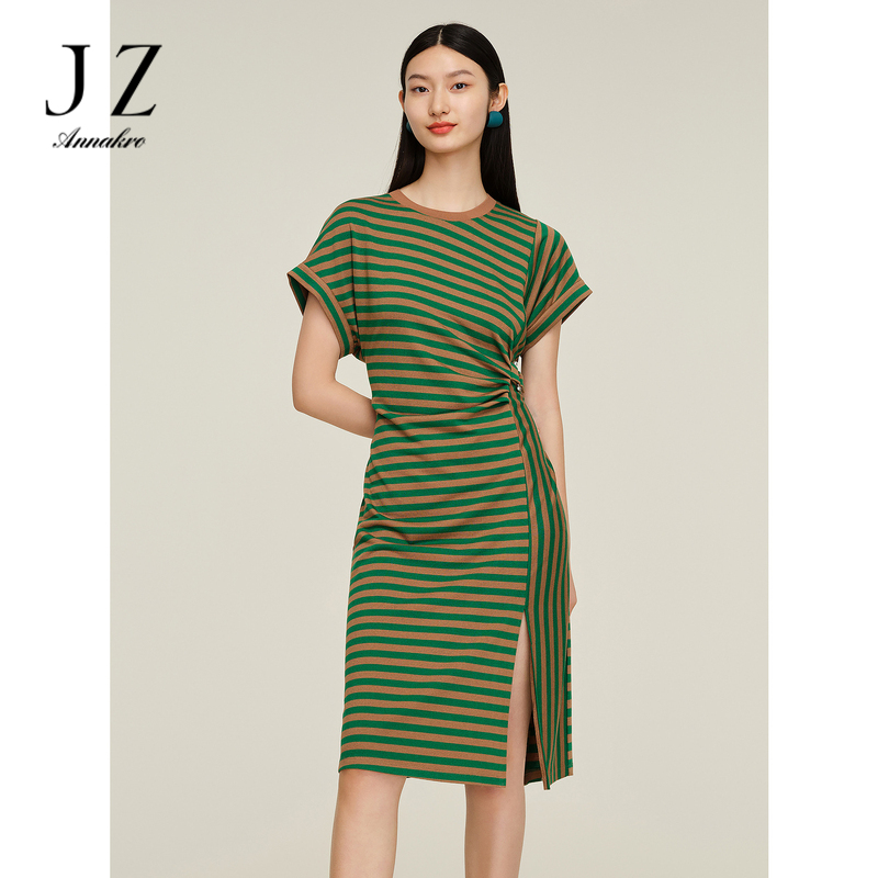 13361920.JZ玖姿商场同款轻熟条纹收腰开衩连衣裙女夏季新款JWDX50009