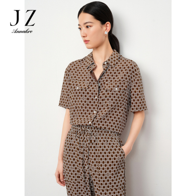 13363335.JZ玖姿商场同款轻熟风宽松真丝弹力缎衬衫夏季新款JWDX60203