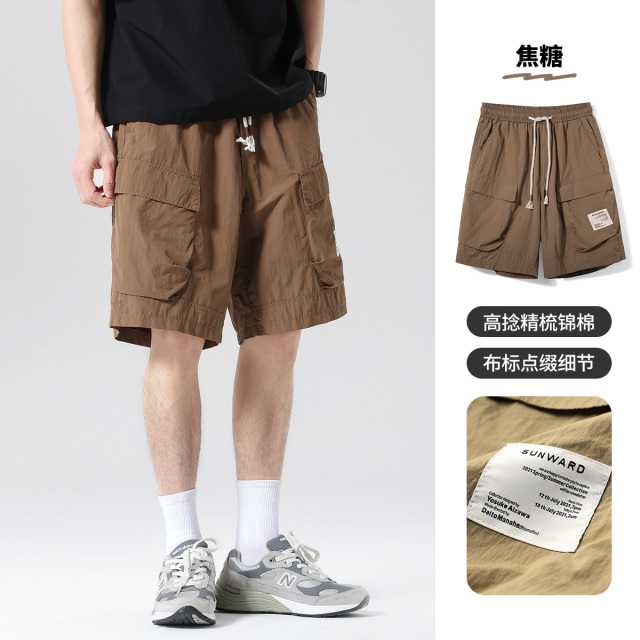 13363761.布衣传说 高捻精梳棉 工装休闲短裤男士宽松百搭薄五分裤中裤